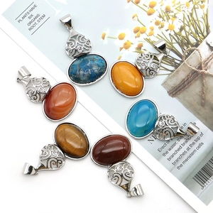 Natural crystal agate gourd pendants in six vibrant colors with silver rhinestone bail