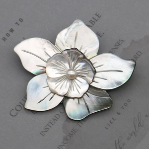Vintage Natural Mother Of Artificial Pearl Flower Brooch For Women Carved Shell Dual Use Artificial Pearl Pendant Necklace Elegant Floral Jewelry