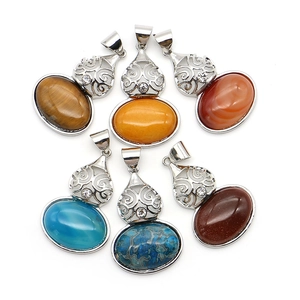 Set of six gourd-shaped natural crystal and agate pendants with alloy filigree settings