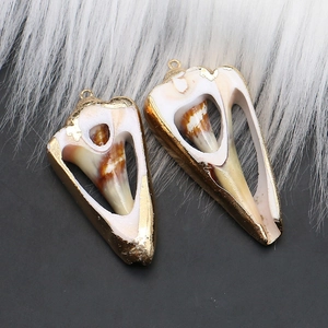 Detail of natural spiral seashells with gold plated edges and metal rings for DIY jewelry