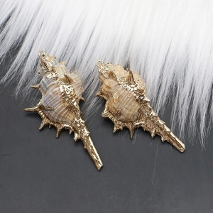 Detail of natural seashell pendants with gold plated edges for DIY jewelry making