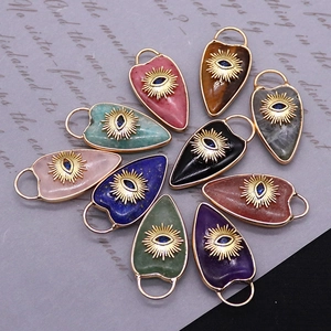 Heart Shape Natural Stone Evil Eye Pendant Copper Gold Plated Sunburst Charm For DIY Necklace Jewelry Making Accessories