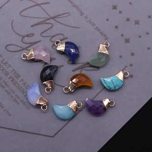 Faceted Crescent Moon Natural Stone Pendant With Copper Bail For DIY Necklace Bracelet Jewelry Making Healing Crystal Charm