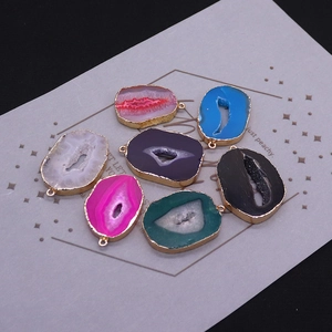 Onregelmatige Natuurlijke Agaat Plak Geode Hanger Met Vergulde Gouden Rand Voor DIY Ketting Sieraden Maken Vrouwen