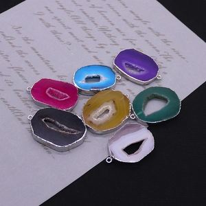Natural Agate Geode Slice Pendants Druzy Raw Stone Electroplated Metallic Silver Edge Irregular Charms For DIY Necklace Jewelry Making