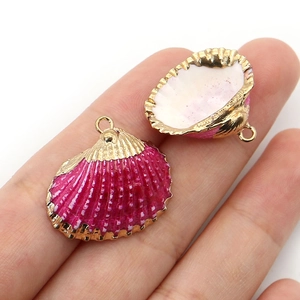 DIY shell pendant in bright magenta enamel with gold plated edges for jewelry making