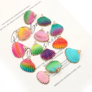 Colorful scallop shell charms with gold plating edges for DIY jewelry making