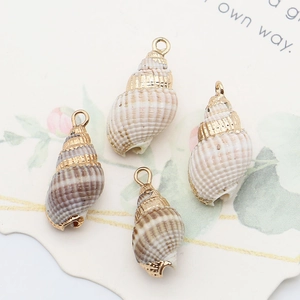 Set of four assorted natural shell pendants with golden metal loops for DIY jewelry making