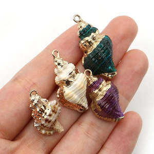 Four mixed natural sea shell pendants with gold plated edges for DIY jewelry making