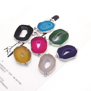 Natuurlijke agaat druzy connectoren met zilveren plating en dubbele lussen voor DIY-sieraden