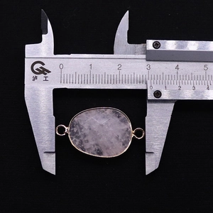 Detailed measurement showing 30mm rose quartz gemstone connector with gold plating