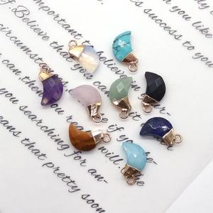 Polished moon-shaped natural stone pendants with gold plating for DIY jewelry
