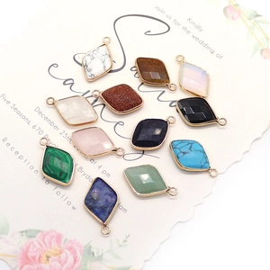 Polished rhombus natural stone pendants with gold plated edges for DIY jewelry making
