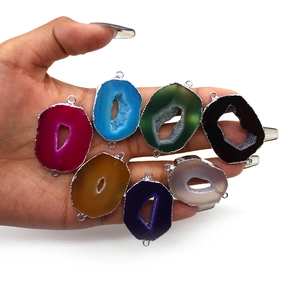 Natuurlijke agaat geode schijf connectoren met verzilverde rand voor DIY sieraden maken