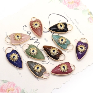 Natural heart stone pendants with golden evil eye charms for DIY necklace making