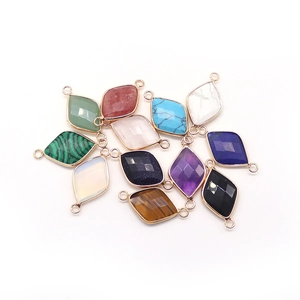 Faceted diamond-shaped natural stone connectors with gold plated edges for DIY jewelry making