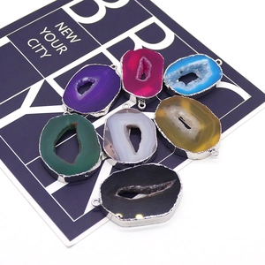 Natural agate geode pendants with silver plating in various colors for DIY jewelry making