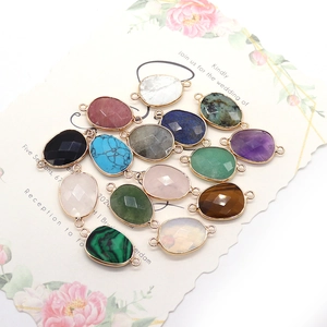 Oval faceted natural stone connectors with gold edges for DIY bracelet and jewelry making