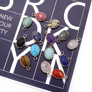 Mixed natural gemstone oval pendants with gold plating for DIY jewelry making