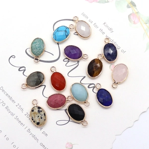 Faceted oval natural stone pendants with gold plated edges for DIY jewelry making