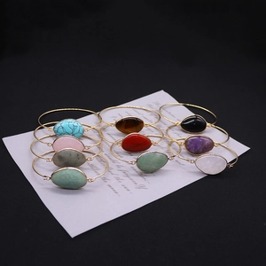 Brazalete Ajustable de Ágata de Piedra Natural Ovalado Chapado en Oro Bohemio para Mujer Joyería de Moda Regalo de Cumpleaños
