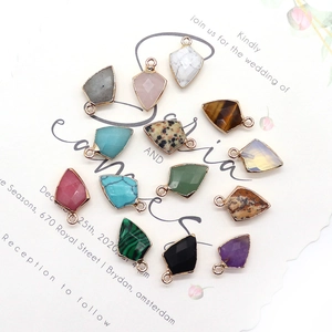 Natural gemstone faceted shield pendants with gold plating for DIY jewelry making