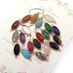 Natuursteen ovale hanger connectoren met vergulde dubbele lussen voor DIY-sieraden maken