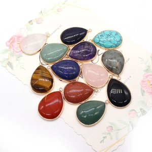 Various water-drop natural stone pendants with gold plated edges for DIY necklace jewelry