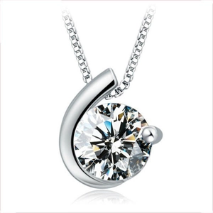 Elegant silver necklace with moon crescent pendant and brilliant round cut cubic zirconia stone