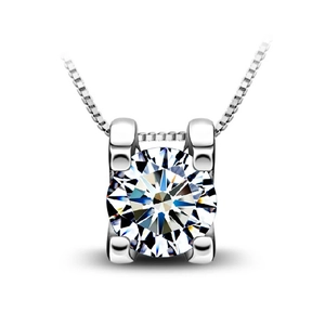 Classic silver necklace with a brilliant round cubic zirconia pendant in a four-prong setting