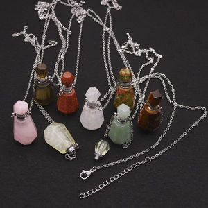 Collier Pendentif Flacon Huile Essentielle en Pierre Naturelle Chaîne Acier Inoxydable Bijoux Flacon Parfum Unisexe