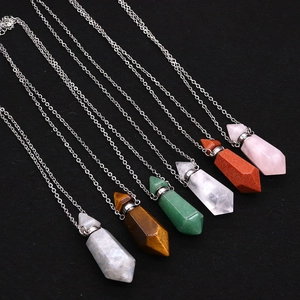 Natural Stone Hexagonal Point Perfume Bottle Necklace Stainless Steel Chain Essential Oil Diffuser Pendant Jewelry Women