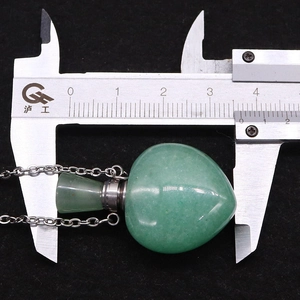 Green aventurine heart essential oil pendant size measurement with 35mm width
