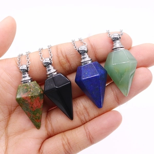 Natural crystal hexagonal pillar perfume bottle necklace pendant with silver metal chain