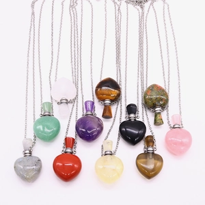 Heart Natural Stone Perfume Bottle Pendant Necklace Stainless Steel Essential Oil Diffuser Polished Commute Style Jewelry