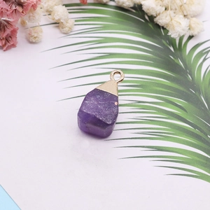 Natural purple amethyst crystal pendant with gold edge and metal bail for DIY jewelry