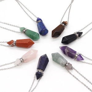 Natural crystal hexagonal point perfume bottle necklaces in nine various gemstones
