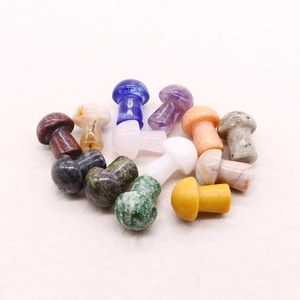 Polished natural stone mushroom figurines in assorted crystals for home decor or DIY