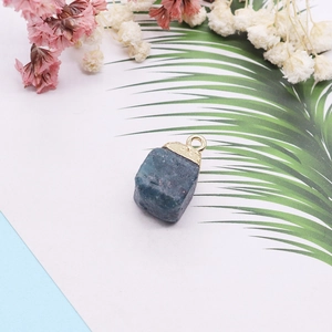 Natural deep blue crystal raw stone pendant with gold plating for DIY jewelry making