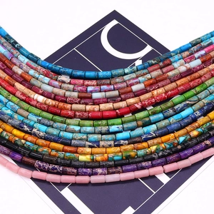 Rainbow cylindrical natural stone beads 4x8mm with marble texture for jewelry DIY