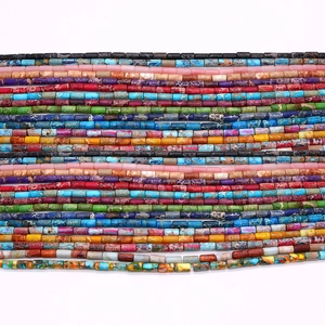 Colorful 4x8mm natural stone tube beads with marble texture for DIY jewelry making
