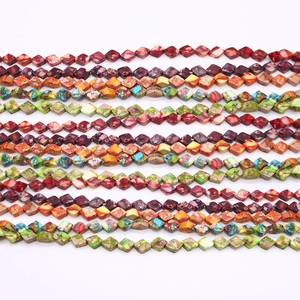 Natural emperor stone 6x8mm rhombus beads in vibrant multi-colors for DIY jewelry making