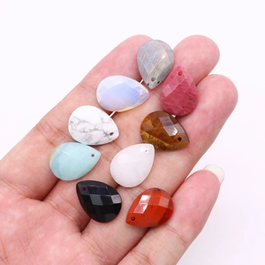 Faceted teardrop natural stone pendants with pre-drilled holes for DIY jewelry making