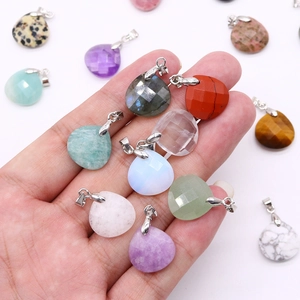 Faceted natural gemstone teardrop pendants with silver metal bails for DIY jewelry making