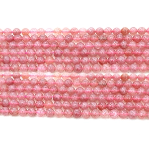 Polished natural pink strawberry quartz round beads for DIY jewelry making and necklaces
