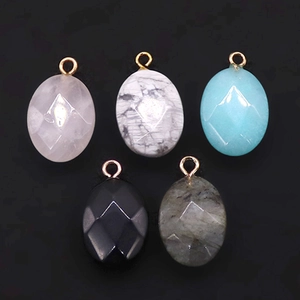 Colgante Ovalado Facetado de Piedra Natural Dijes de Labradorita Cuarzo Rosa para Creación de Joyas de Collar Pulsera DIY