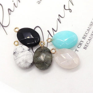 Colgantes ovalados de piedra natural facetada y turquesa para joyas de collares DIY