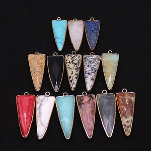 Colgante de Triángulo de Piedra Natural Con Borde de Cobre Chapado en Oro Dije de Piedra Geométrica Para Accesorios de Joyería DIY