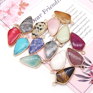 Pendentifs en pierre naturelle en forme de flèche avec bordure dorée pour bijoux