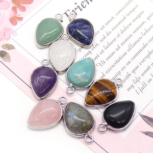 Variety of teardrop natural stone pendants with silver metal frames for DIY jewelry